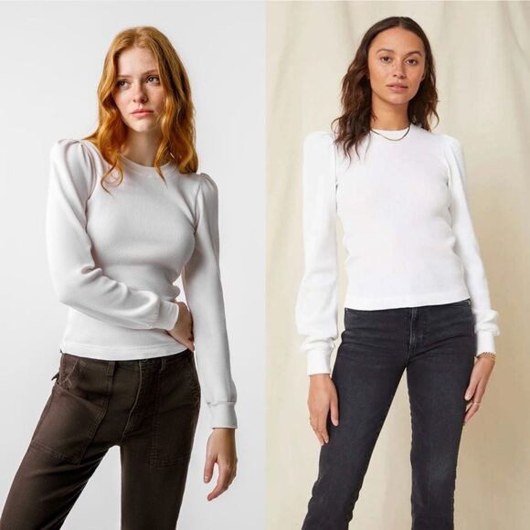 AMO Puff Sleeve Shirt Thermal Long Sleeve Top Tee - Picture 3 of 16